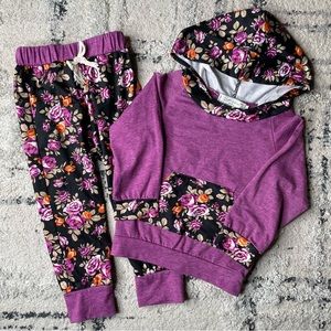 Girls Floral Hoodie and Pants Set